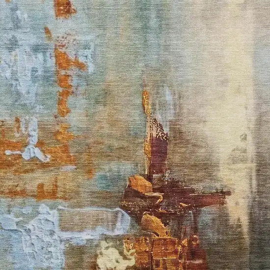 Rust Teal Blue And Beige Abstract Washable Indoor Outdoor Area Rug Photo 5