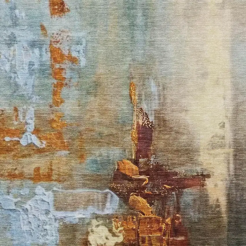 Rust Teal Blue And Beige Abstract Washable Indoor Outdoor Area Rug Photo 5