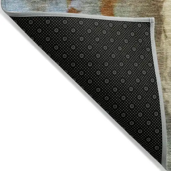 Rust Teal Blue And Beige Abstract Washable Indoor Outdoor Area Rug Photo 6