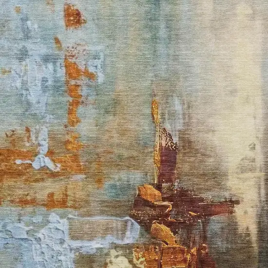 Rust Teal Blue And Beige Abstract Washable Indoor Outdoor Area Rug Photo 5