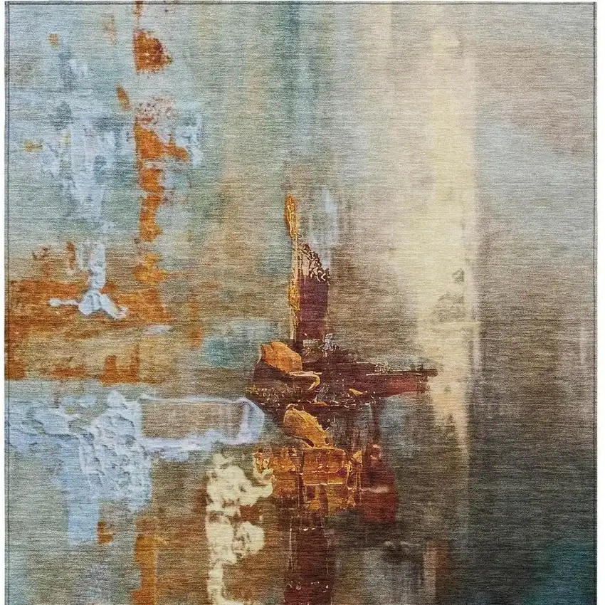 Rust Teal Blue And Beige Abstract Washable Indoor Outdoor Area Rug Photo 4