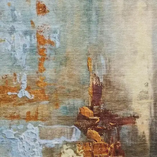 Rust Teal Blue And Beige Abstract Washable Indoor Outdoor Area Rug Photo 5