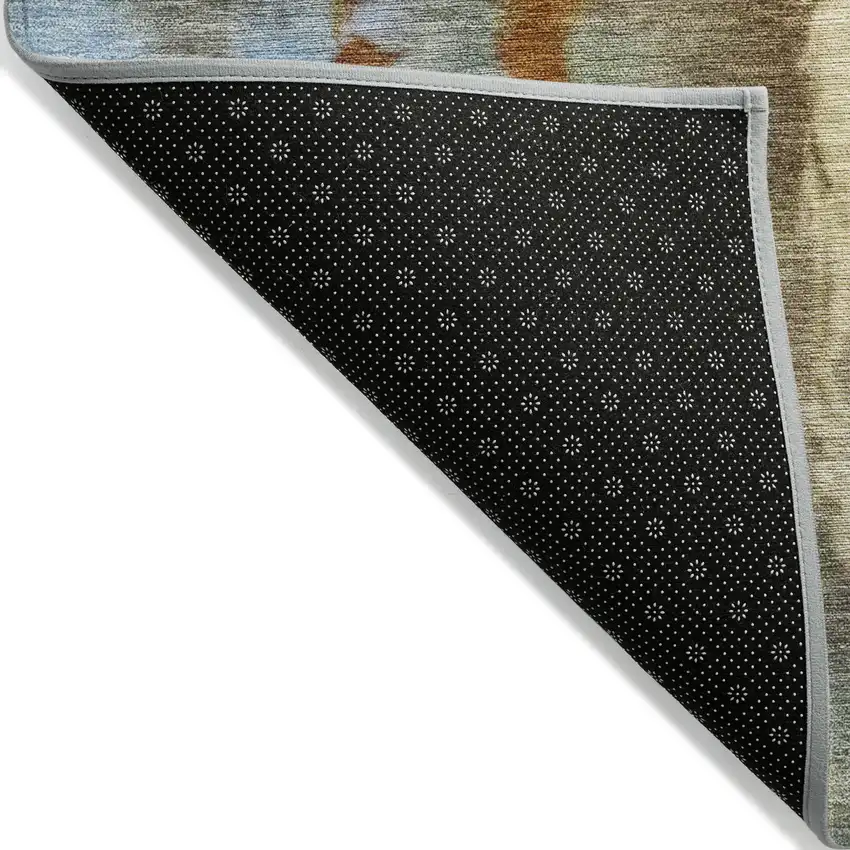 Rust Teal Blue And Beige Abstract Washable Indoor Outdoor Area Rug Photo 6