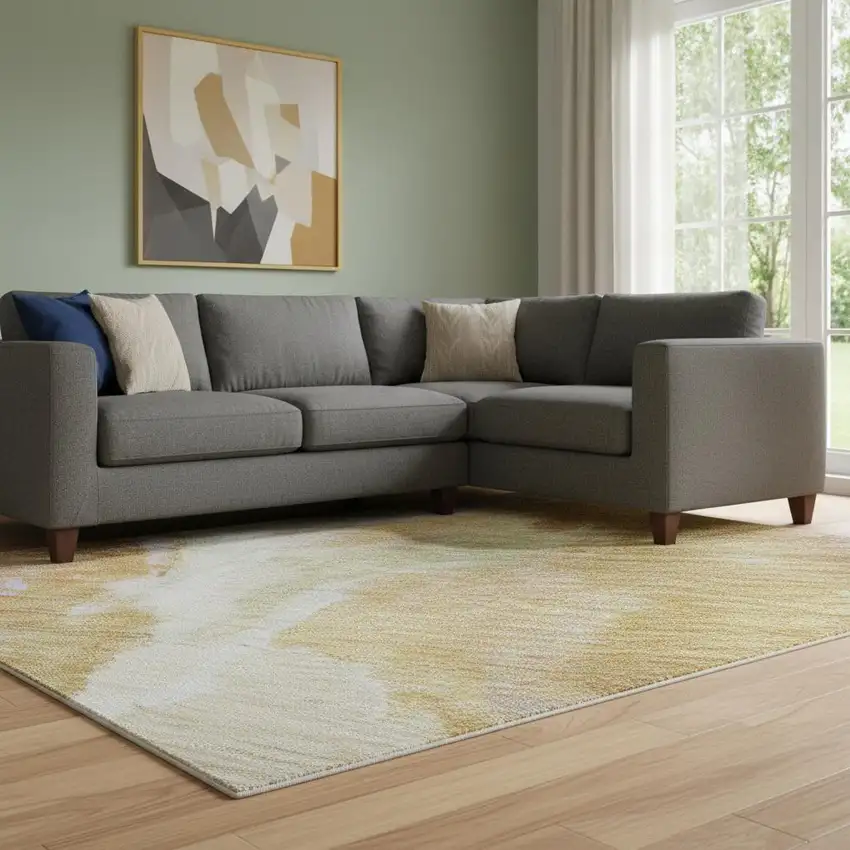 Rust Wheat And Lavender Abstract Washable Area Rug With UV Protection Photo 2