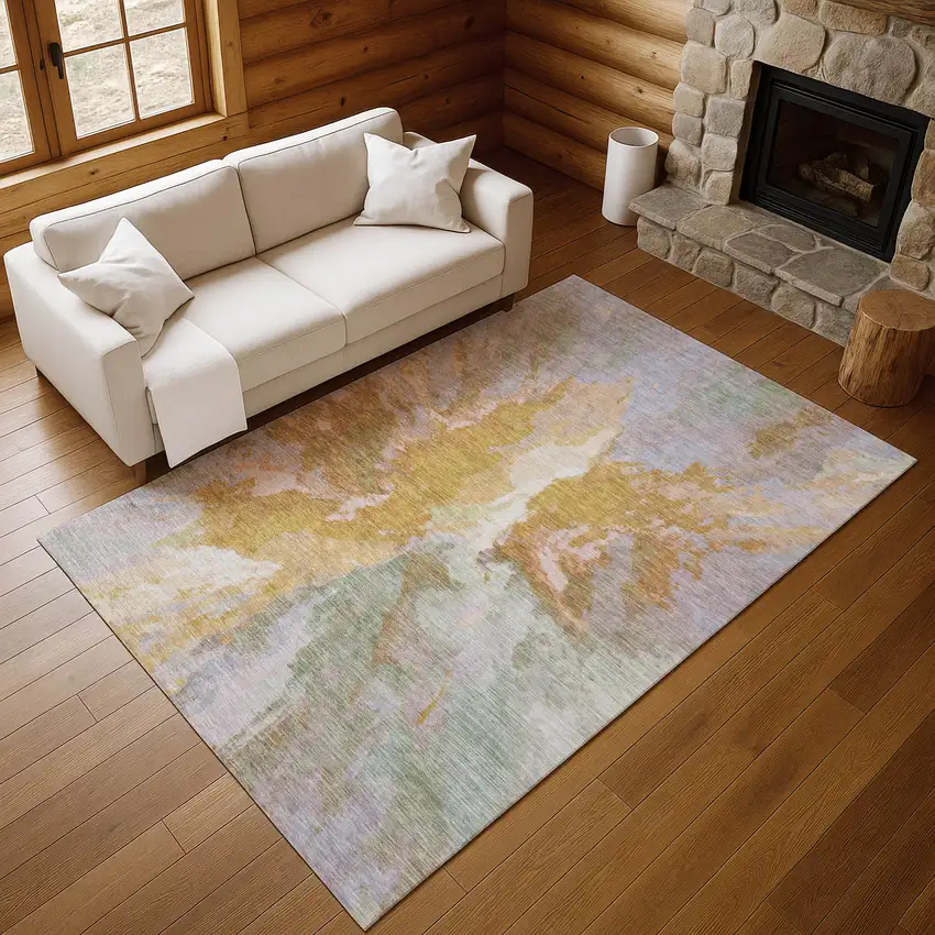 Rust Wheat And Lavender Abstract Washable Area Rug With UV Protection Photo 4