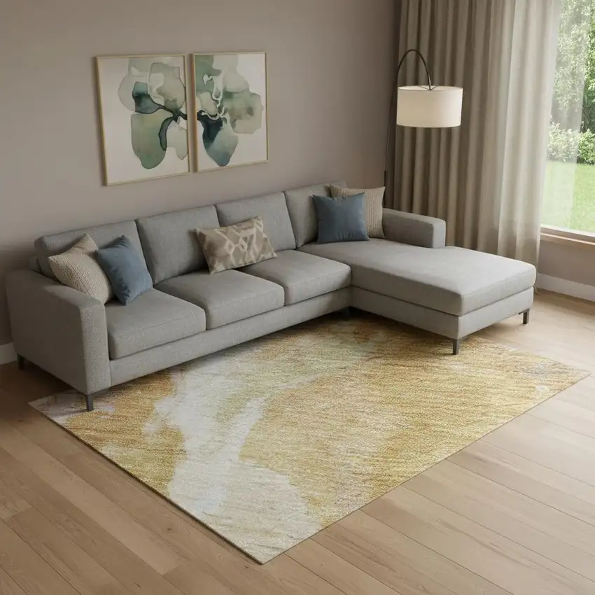 Rust Wheat And Lavender Abstract Washable Area Rug With UV Protection Photo 2