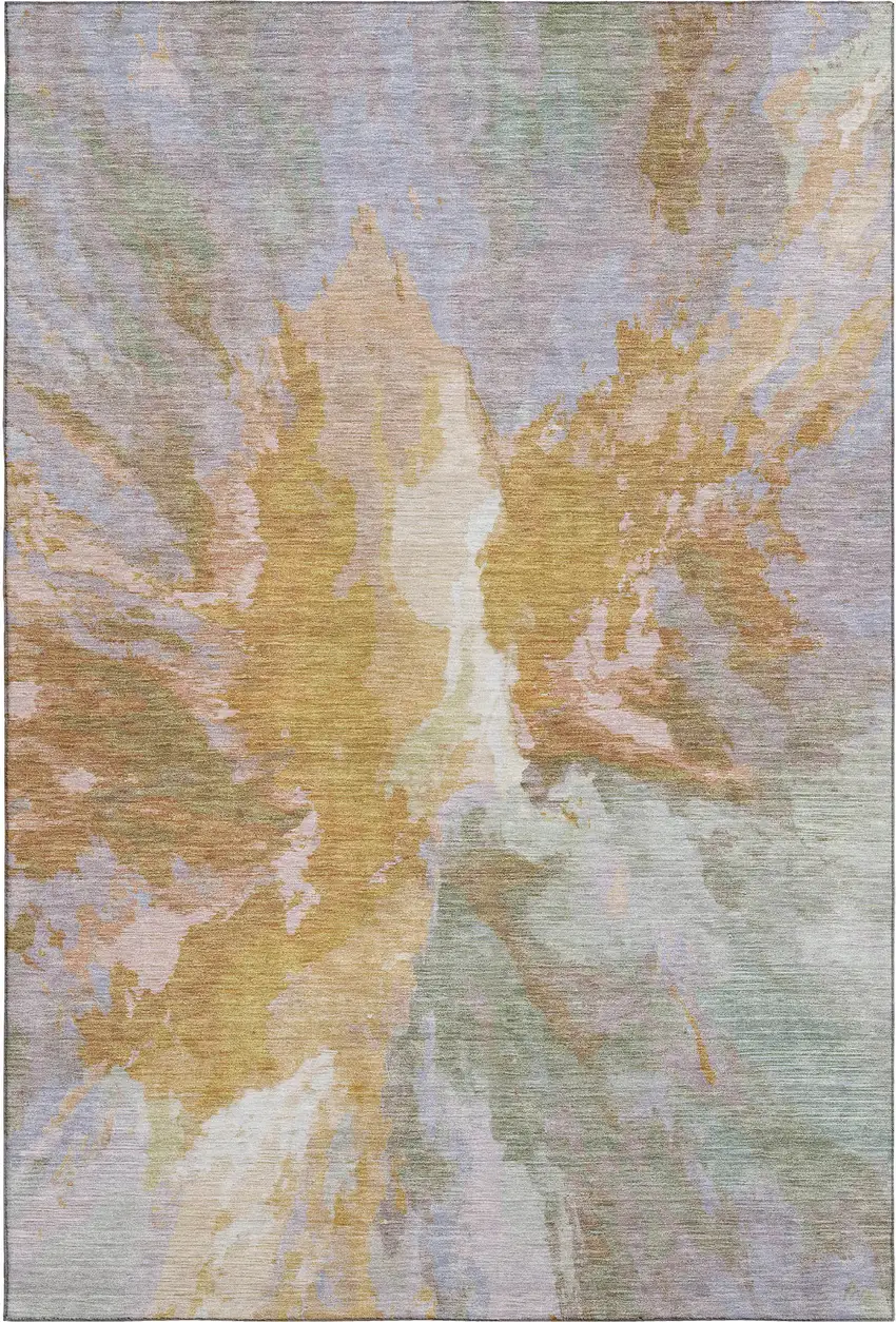 Rust Wheat And Lavender Abstract Washable Area Rug With UV Protection Photo 4
