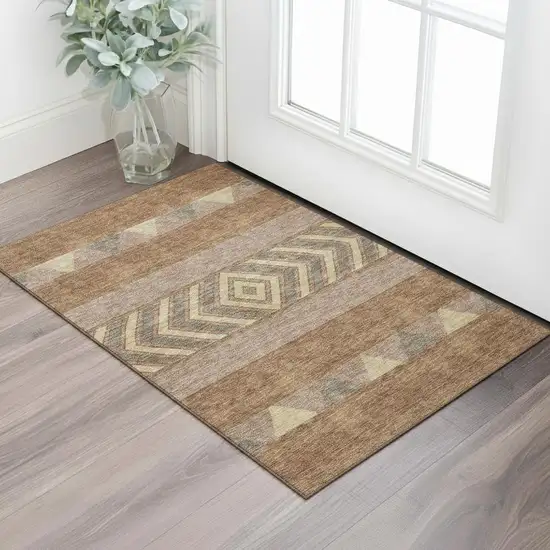 Rust Wheat And Taupe Southwestern Washable Area Rug With UV Protection Photo 2