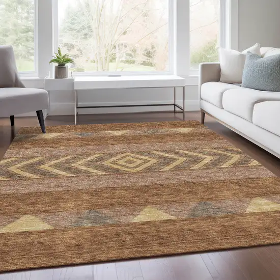 Rust Wheat And Taupe Southwestern Washable Area Rug With UV Protection Photo 5