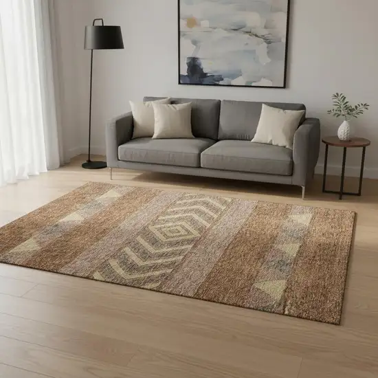 Rust Wheat And Taupe Southwestern Washable Area Rug With UV Protection Photo 2