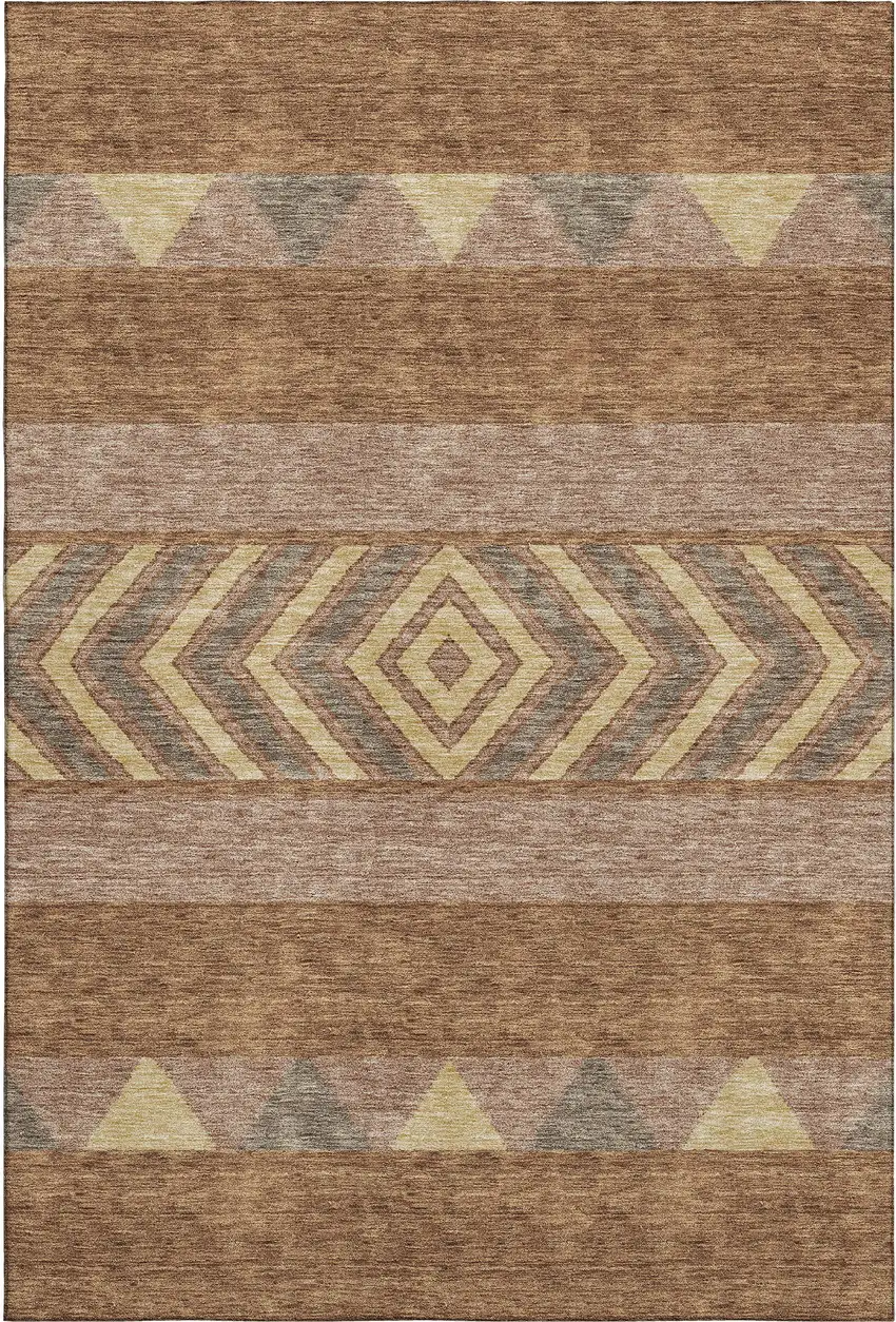 Rust Wheat And Taupe Southwestern Washable Area Rug With UV Protection Photo 1