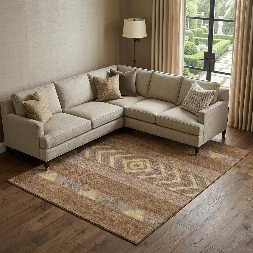 Rust Wheat And Taupe Southwestern Washable Area Rug With UV Protection Photo 1