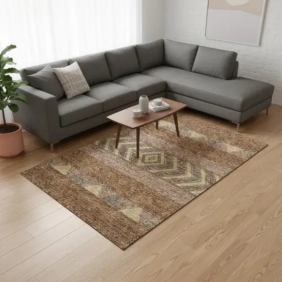 Rust Wheat And Taupe Southwestern Washable Area Rug With UV Protection Photo 2