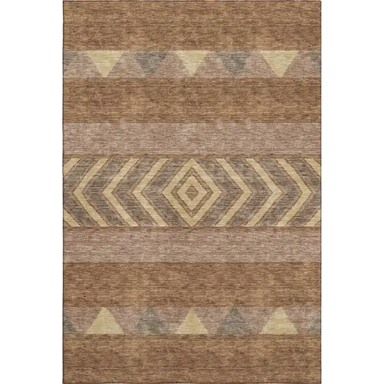 Rust Wheat And Taupe Southwestern Washable Area Rug With UV Protection Photo 1