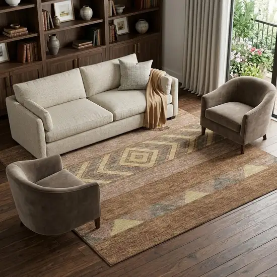 Rust Wheat And Taupe Southwestern Washable Area Rug With UV Protection Photo 1