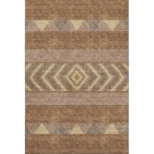 Photo of Rust Wheat And Taupe Southwestern Washable Area Rug With UV Protection