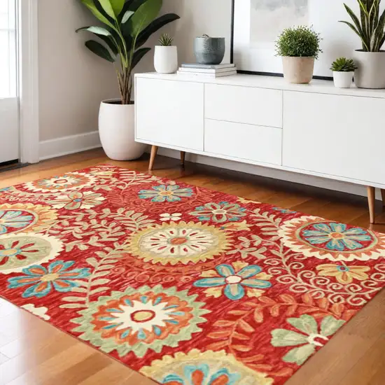 Rust Red And Teal Wool Medallion Hand Tufted Area Rug Photo 1