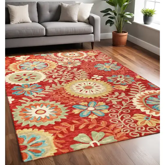 Rust Red And Teal Wool Medallion Hand Tufted Area Rug Photo 1