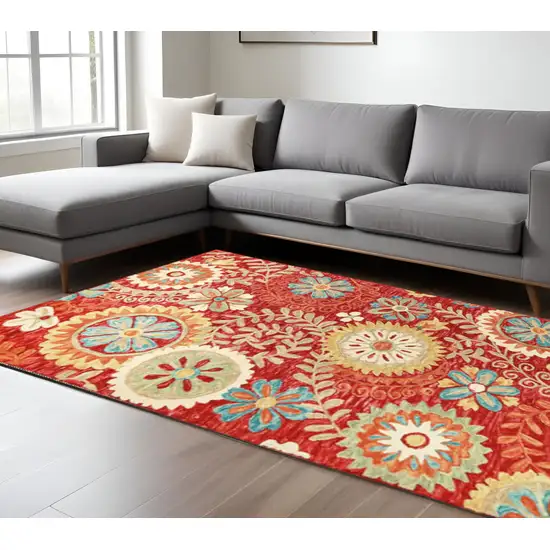 Rust Red And Teal Wool Medallion Hand Tufted Area Rug Photo 1