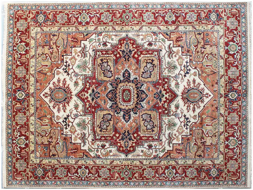 Rust and Gray Oriental Hand Knotted Area Rug With Fringe Photo 7