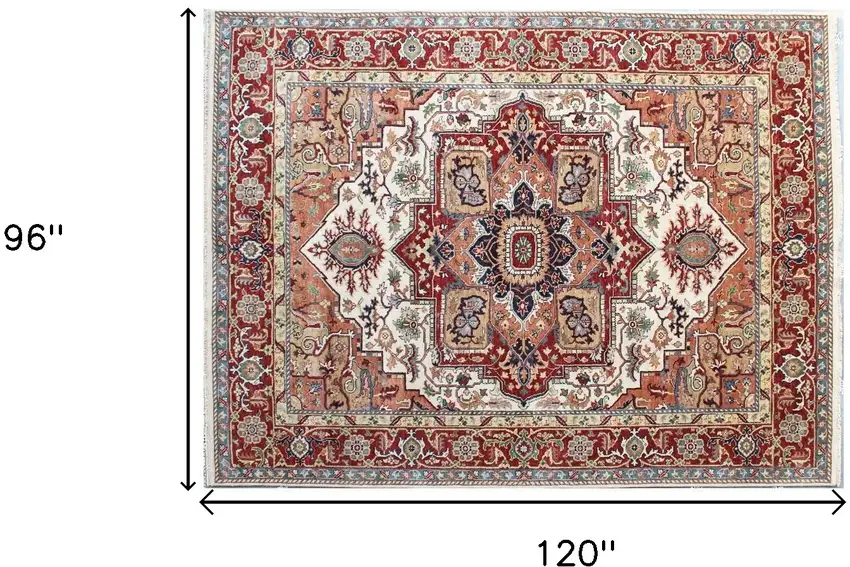 Rust and Gray Oriental Hand Knotted Area Rug With Fringe Photo 3