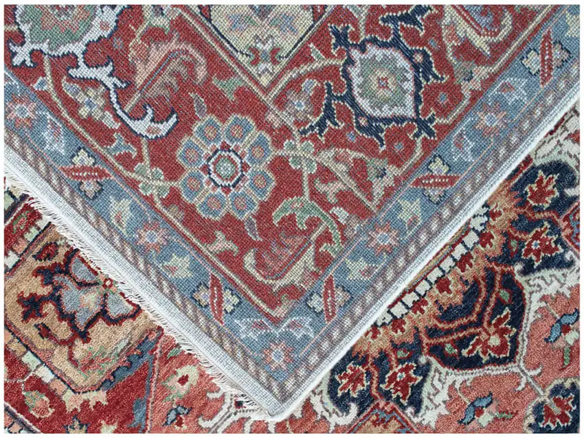 Rust and Gray Oriental Hand Knotted Area Rug With Fringe Photo 5