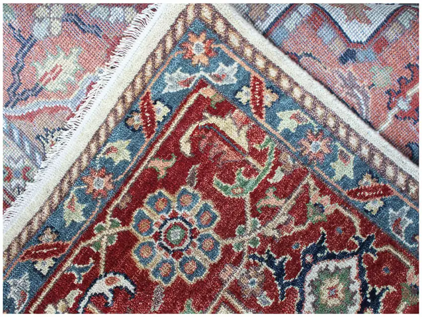 Rust and Gray Oriental Hand Knotted Area Rug With Fringe Photo 8