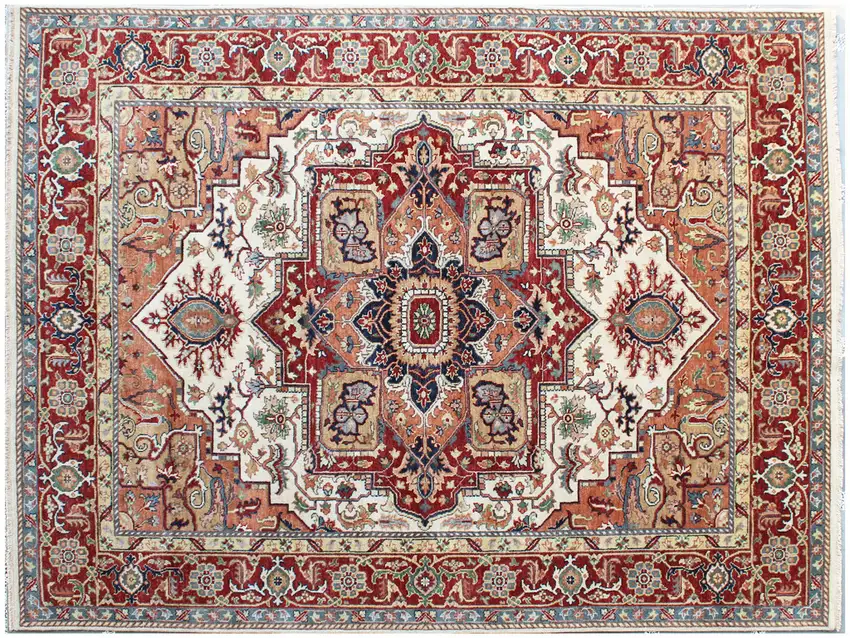 Rust and Gray Oriental Hand Knotted Area Rug With Fringe Photo 2