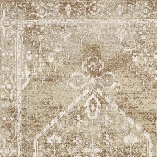 Rust and Ivory Floral Power Loom Worn Faded Area Rug Photo 8