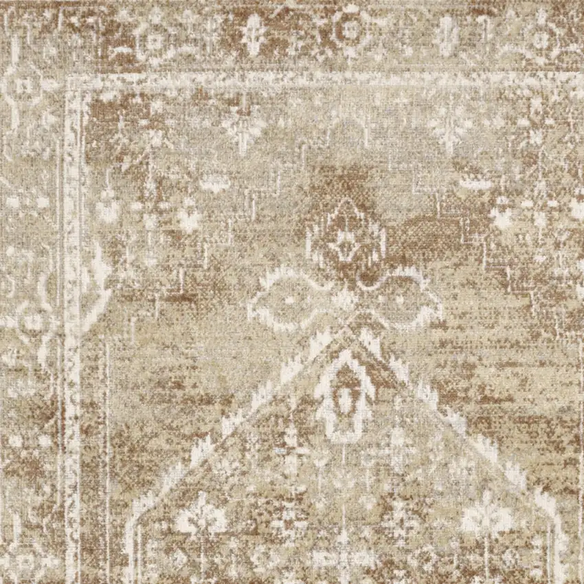 Rust and Ivory Floral Power Loom Worn Faded Area Rug Photo 8