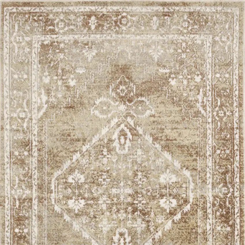 Rust and Ivory Floral Power Loom Worn Faded Area Rug Photo 9