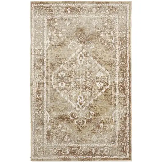 Rust and Ivory Floral Power Loom Worn Faded Area Rug Photo 7
