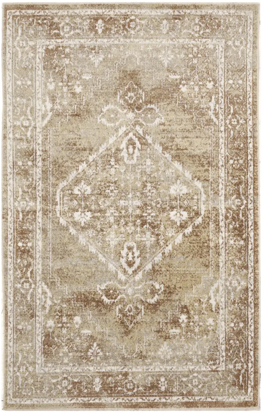 Rust and Ivory Floral Power Loom Worn Faded Area Rug Photo 7