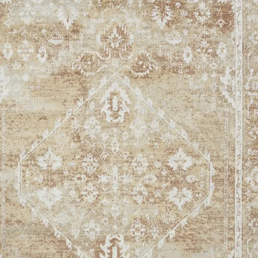 Rust and Ivory Floral Power Loom Worn Faded Area Rug Photo 6
