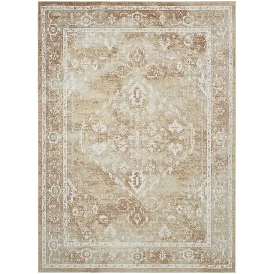 Rust and Ivory Floral Power Loom Worn Faded Area Rug Photo 5