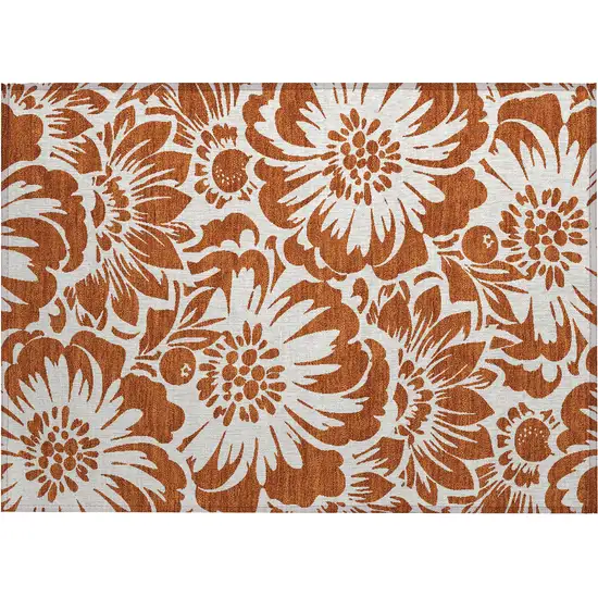 Rust and Ivory Floral Washable Non Skid Indoor Outdoor Area Rug Photo 2