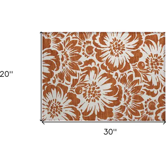 Rust and Ivory Floral Washable Non Skid Indoor Outdoor Area Rug Photo 3