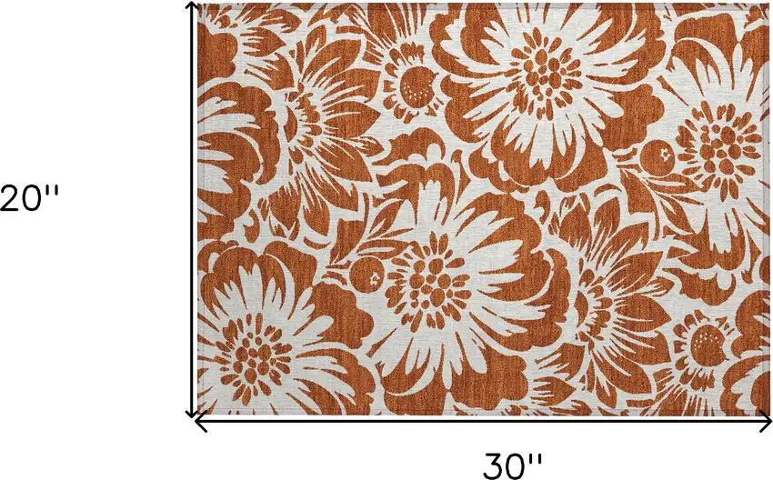 Rust and Ivory Floral Washable Non Skid Indoor Outdoor Area Rug Photo 3