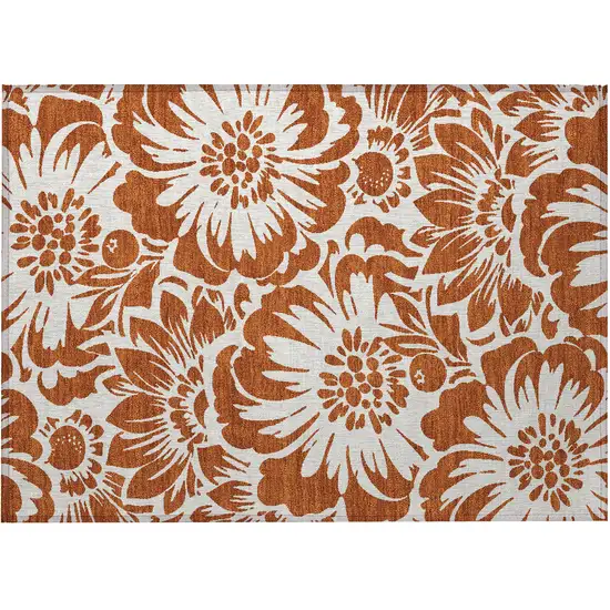 Rust and Ivory Floral Washable Non Skid Indoor Outdoor Area Rug Photo 5