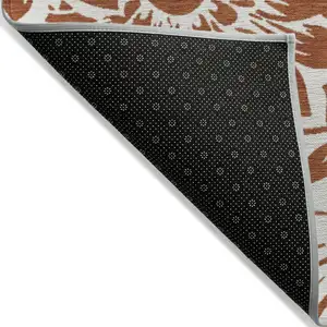 Photo of Rust and Ivory Floral Washable Non Skid Indoor Outdoor Area Rug