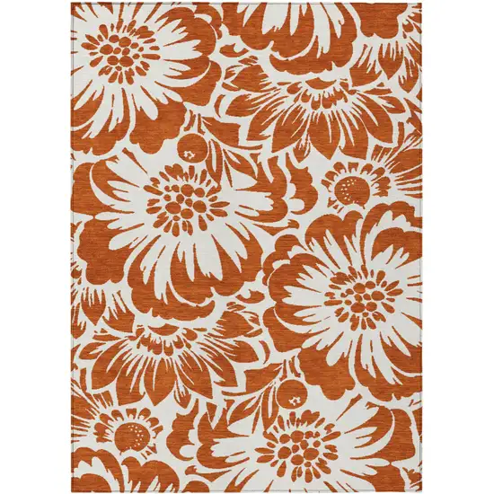 Rust and Ivory Floral Washable Non Skid Indoor Outdoor Area Rug Photo 1
