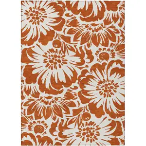 Photo of Rust and Ivory Floral Washable Non Skid Indoor Outdoor Area Rug