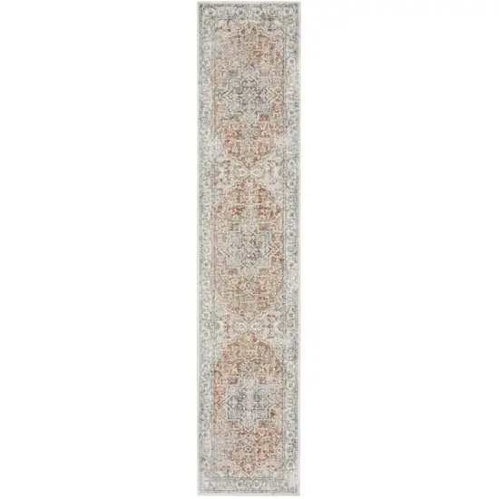 8' Rust And Off White Oriental Washable Runner Rug Photo 1