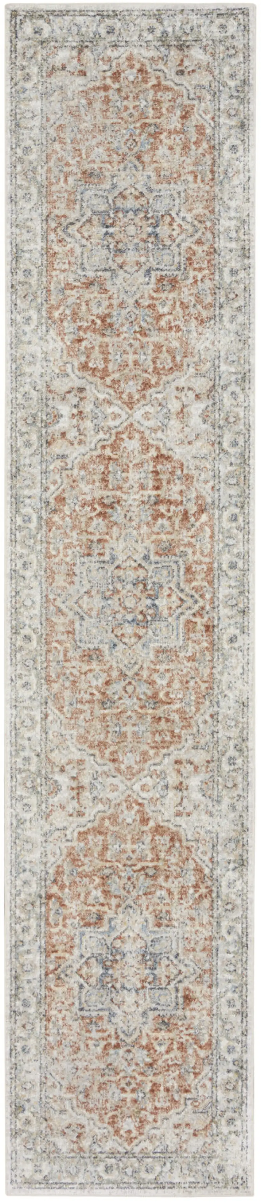 8' Rust And Off White Oriental Washable Runner Rug Photo 1