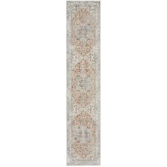 8' Rust And Off White Oriental Washable Runner Rug Photo 3