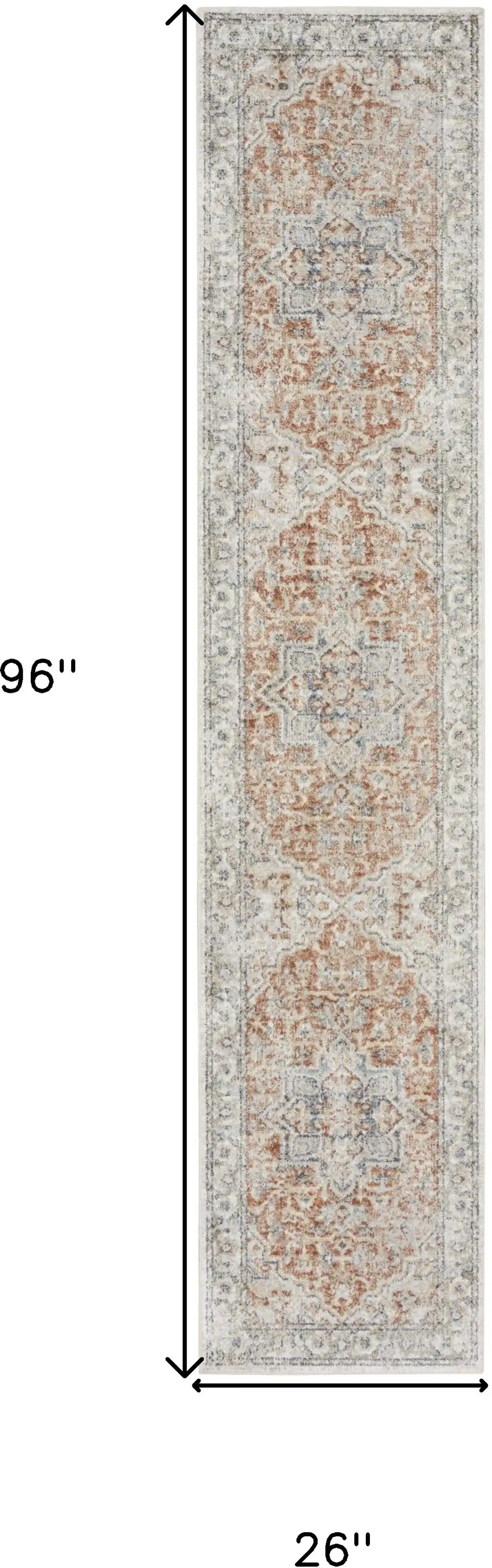 Rust and Off White Oriental Power Loom Washable Runner Rug Photo 3
