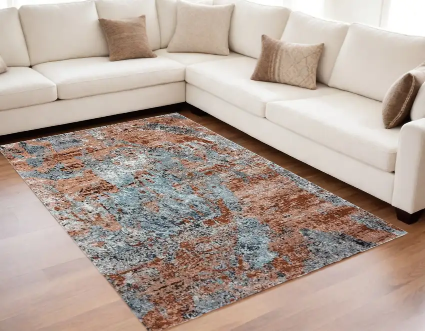 Rustic Brown Abstract Area Rug Photo 9