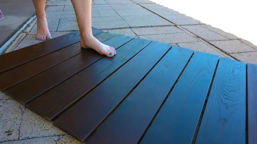 Rustic Dark Brown Roll Out Indoor Outdoor Wood Floor Mat Photo 6