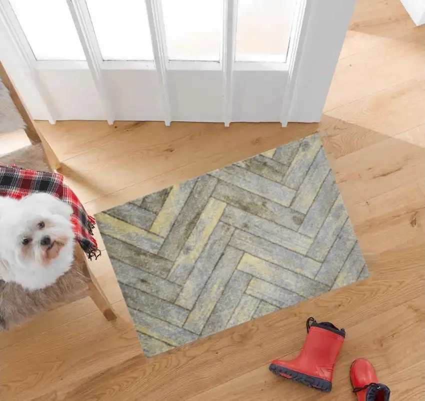 Rustic Gray Herringbone Washable Floor Mat Photo 5