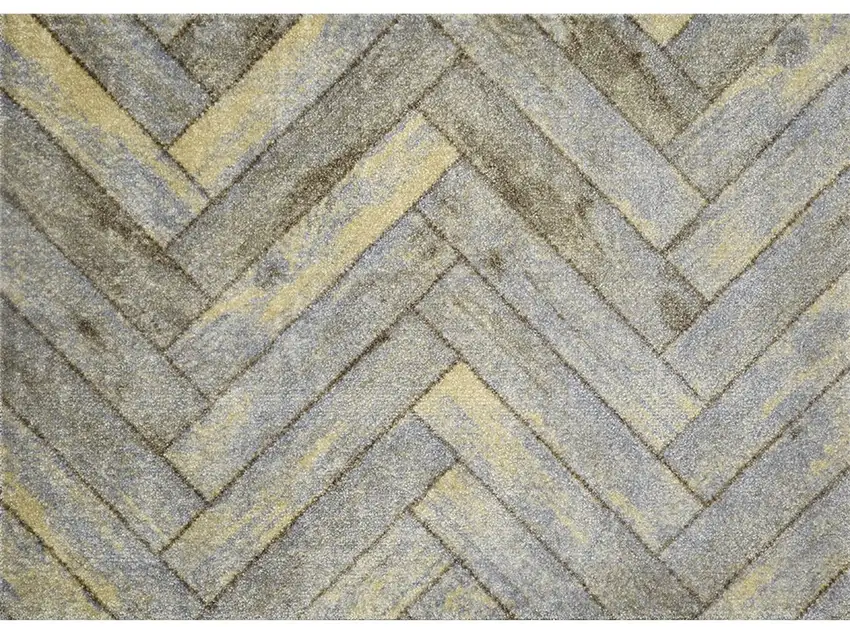 Rustic Gray Herringbone Washable Floor Mat Photo 1